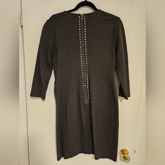Karl Lagerfeld Paris womans Charcoal Grey Stud Dress size 8 NWT V neck Medium - Picture 4 of 6